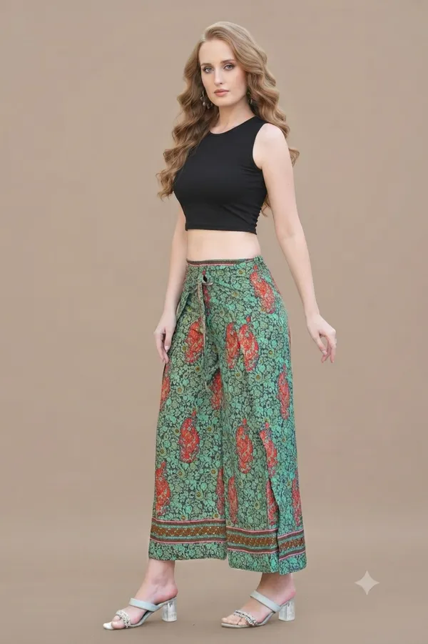 Green_Soft_Silk_Wrap_Fit_Palazzo_Pants_For_Women