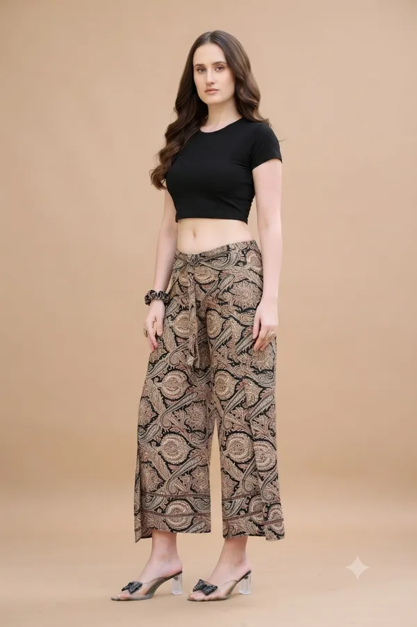 Brown_Soft_Silk_Wrap_Fit_Palazzo_Pants_For_Women