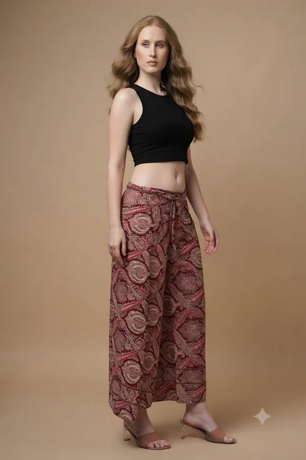 Maroon_Soft_Silk_Wrap_Fit_Palazzo_Pants_For_Women