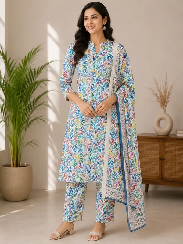 Multicolor_Leaf_Print_Kurta_Pant_Suit_Set_for_Women_(Unstitched)