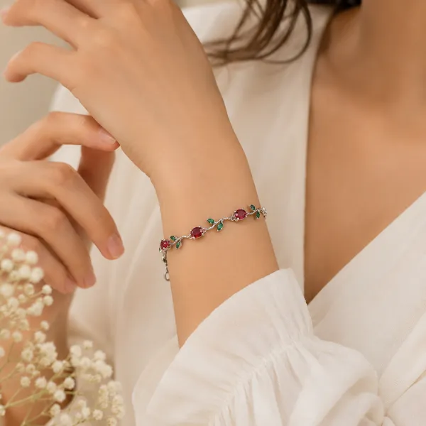 Korean_Style__Multi-Gemstone_Vine_Bracelet_–_Pastel_And_Jewel_Tone_Leaf_Accents