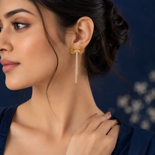 Designer_Textured_Butterfly_Wing_Earrings_With_Diamond_Line_Tassel_Drop