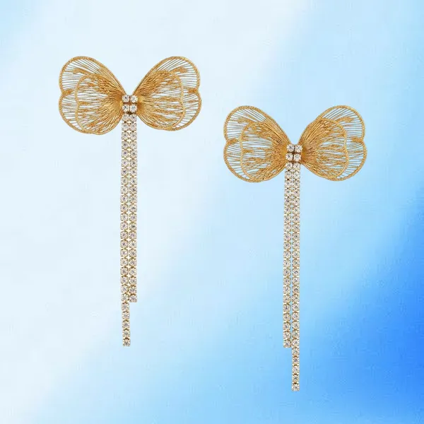 Designer_Textured_Butterfly_Wing_Earrings_With_Diamond_Line_Tassel_Drop