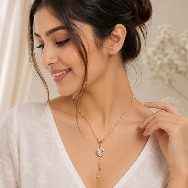 Korean_Style_Rose_Gold_Crystal_Solitaire_Y-Drop_Chain_With_Bead_Tassel