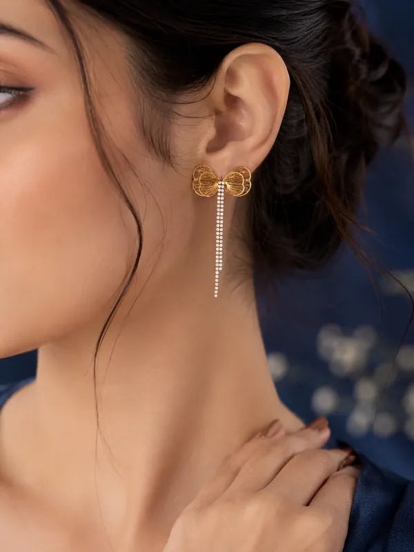 Designer_Textured_Butterfly_Wing_Earrings_With_Diamond_Line_Tassel_Drop