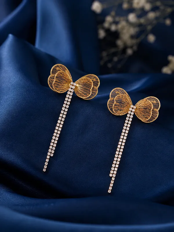 Designer_Textured_Butterfly_Wing_Earrings_With_Diamond_Line_Tassel_Drop