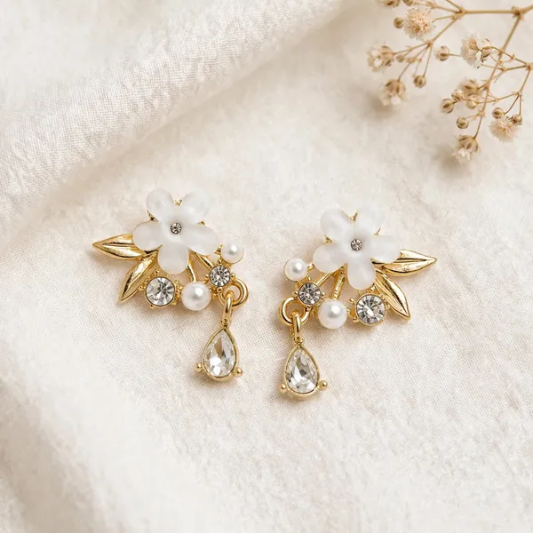 Floral_Pearl_Earrings_with_Crystal_Teardrop_–_White_Flower