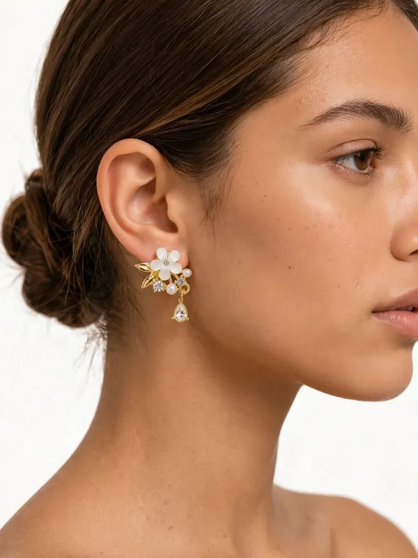 Floral_Pearl_Earrings_with_Crystal_Teardrop_–_White_Flower