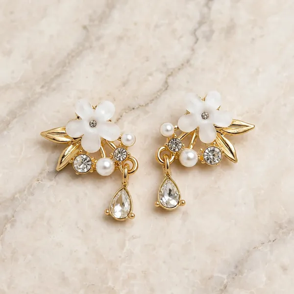 Floral_Pearl_Earrings_with_Crystal_Teardrop_–_White_Flower