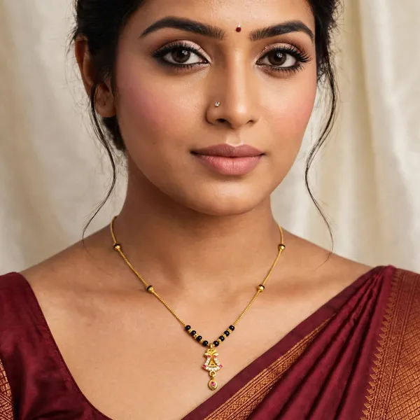 Golden_Plated_Traditional_Mangal_sutra_for_Women_-_Black_Beads_Long_Chain_with_Pink_Stone_Pendant_-_Daily_Wear_Mangal_sutra