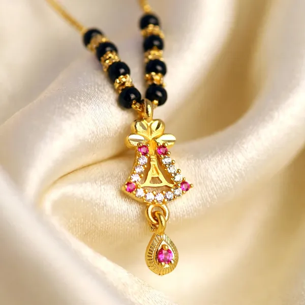 Golden_Plated_Traditional_Mangal_sutra_for_Women_-_Black_Beads_Long_Chain_with_Pink_Stone_Pendant_-_Daily_Wear_Mangal_sutra
