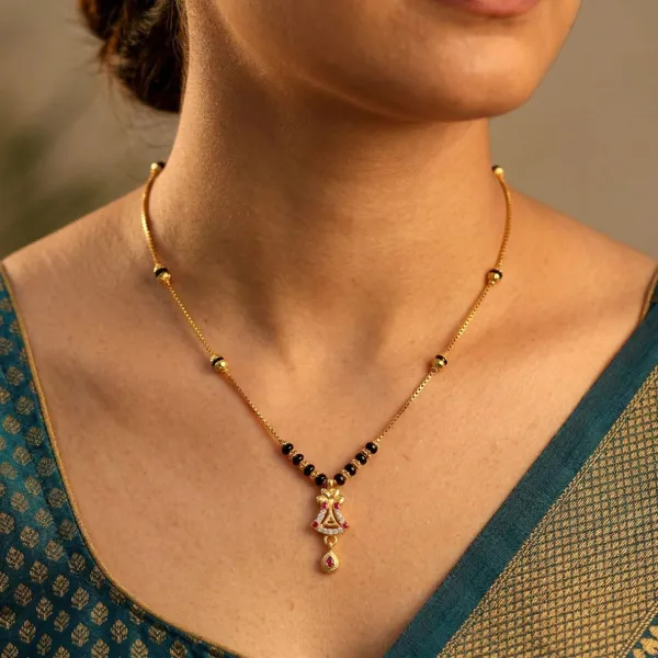 Golden_Plated_Traditional_Mangal_sutra_for_Women_-_Black_Beads_Long_Chain_with_Pink_Stone_Pendant_-_Daily_Wear_Mangal_sutra