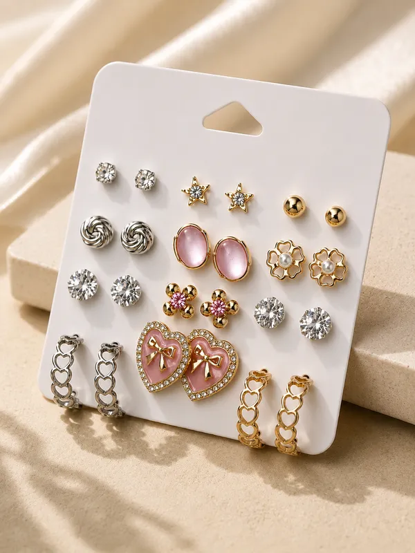 Sweet_Romance_Pink_Enamel_Heart_And_Hoop_Earring_Set