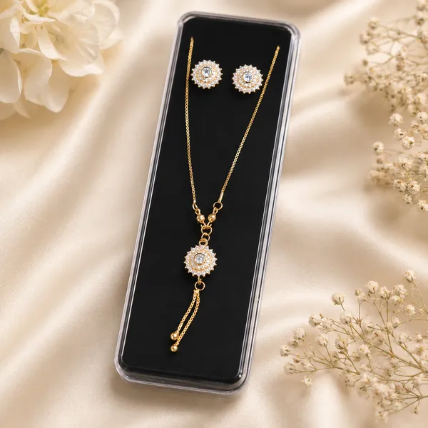 Women'S_Gold-Toned_Crystal_Sunburst_Pendant_Necklace_And_Stud_Earrings_Combo_Set