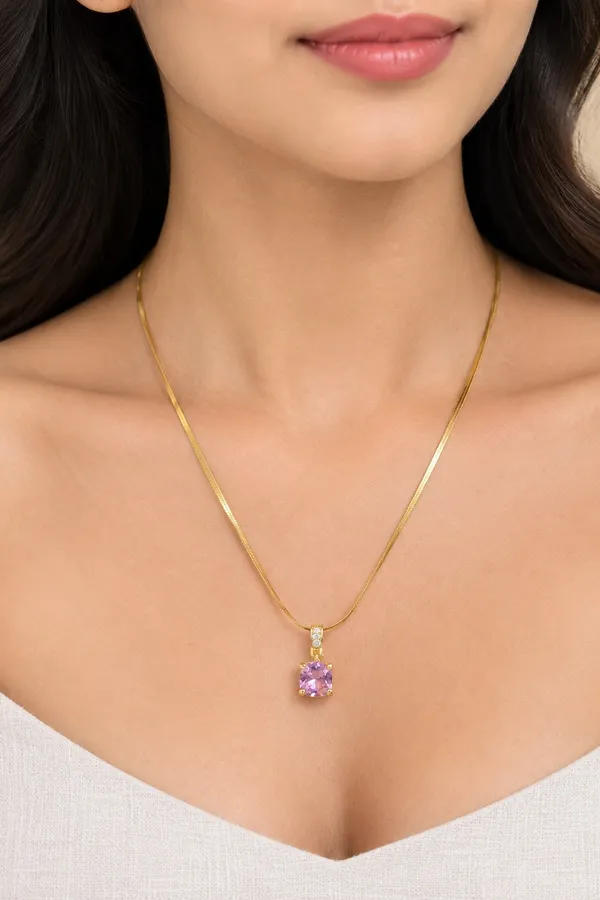 Rosé_Glow_Pink_Cushion_Pendant_Necklace_-_Gold_Snake_Chain