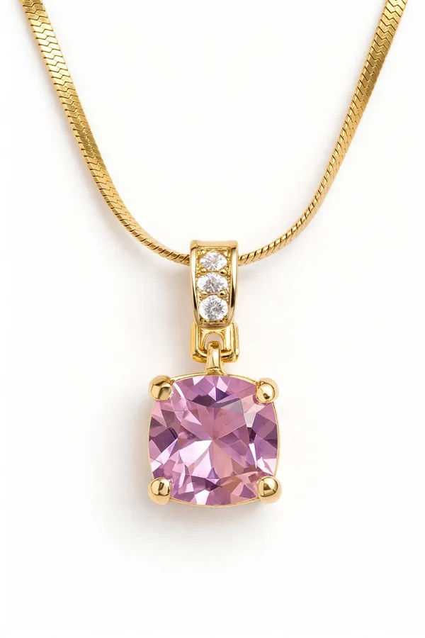 Rosé_Glow_Pink_Cushion_Pendant_Necklace_-_Gold_Snake_Chain
