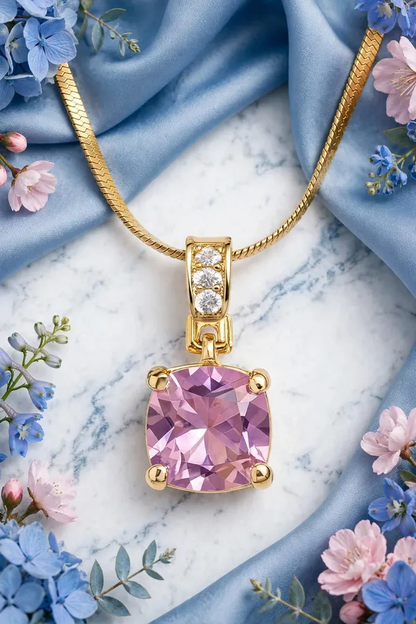 Rosé_Glow_Pink_Cushion_Pendant_Necklace_-_Gold_Snake_Chain