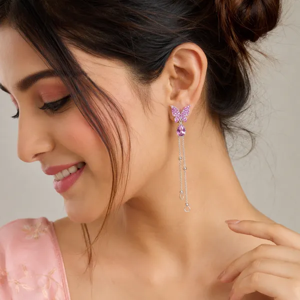 Sparkling_Pink_Butterfly_And_Lavender_Teardrop_Dangles