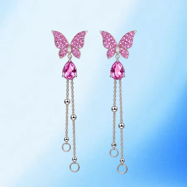Sparkling_Pink_Butterfly_And_Lavender_Teardrop_Dangles