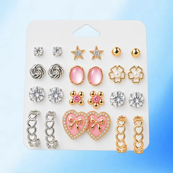 Sweet_Romance_Pink_Enamel_Heart_And_Hoop_Earring_Set