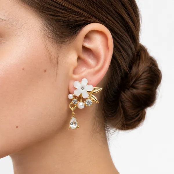 Floral_Pearl_Earrings_with_Crystal_Teardrop_–_White_Flower