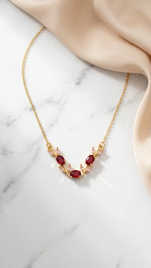 Elegant_Ruby_Red_Oval_Gemstone_Floral_Leaf_Necklace_With_Chain