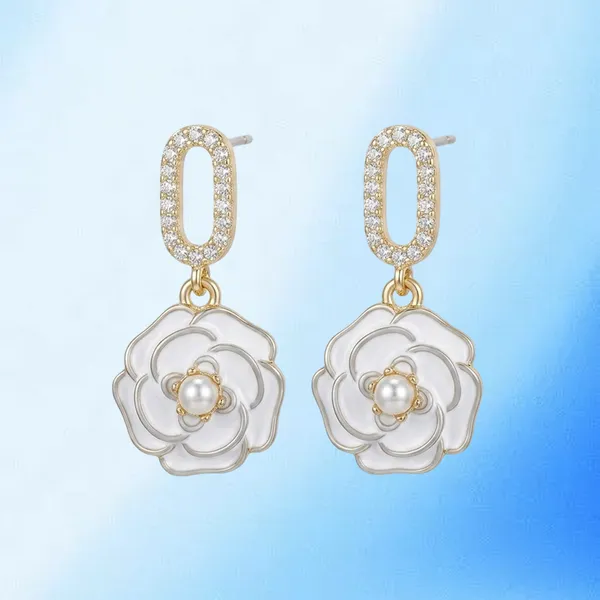 Ethereal_White_Floral_And_Rhinestone_Drop_Earrings