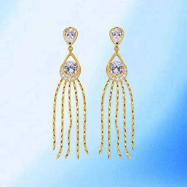 Sparkling_Solitaire_Zirconia_Chandelier_Drop_Earrings_With_Gold_Chain_Tassels