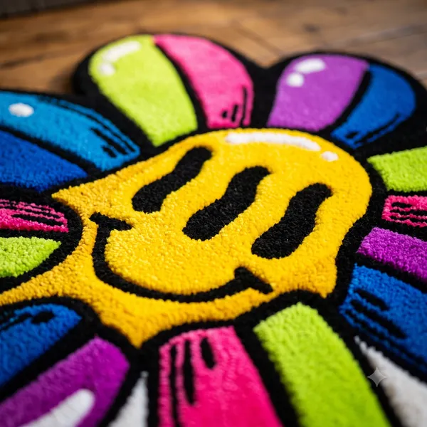 Multicolor_Tufted_Smiley_Flower_Shaped_Floor_Rug
