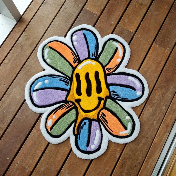 Multicolor_Tufted_Smiley_Flower_Shaped_Floor_Rug