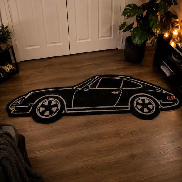 Black_Porsche_911_Outline_Handmade_Tufted_Rug