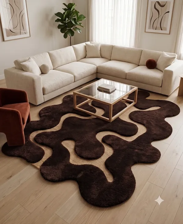 Brown_Wool_Abstract_Wavy_Pattern_Freeform_Area_Rug