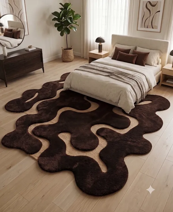 Brown_Wool_Abstract_Wavy_Pattern_Freeform_Area_Rug