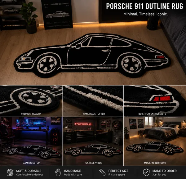 Black_Porsche_911_Outline_Handmade_Tufted_Rug