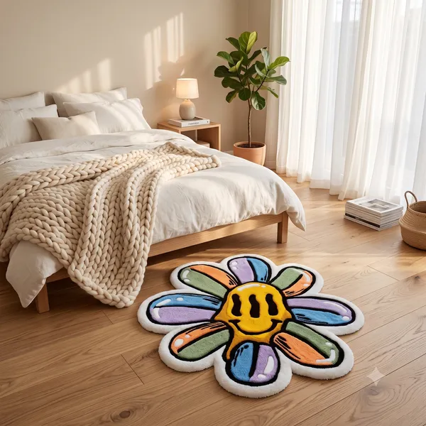 Multicolor_Tufted_Smiley_Flower_Shaped_Floor_Rug