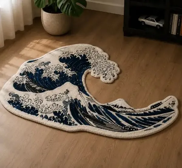 Tufted_Wool_Great_Wave_Shaped_Area_Rug