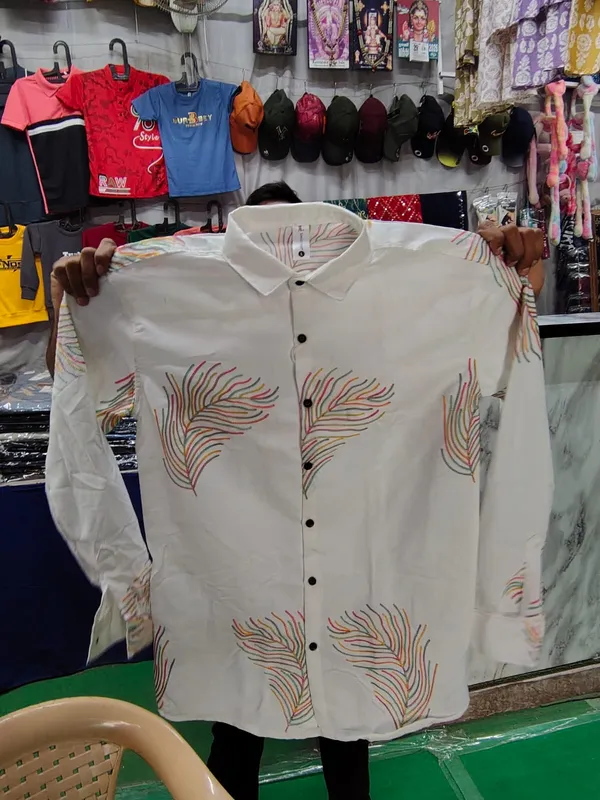 White_Cotton_Regular_Fit_Feather_Print_Shirt_For_Men