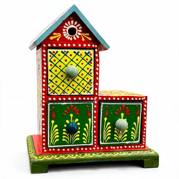 Wooden_Folk_Art_Geometric_Floral_Three_Drawer_Storage_Organizer