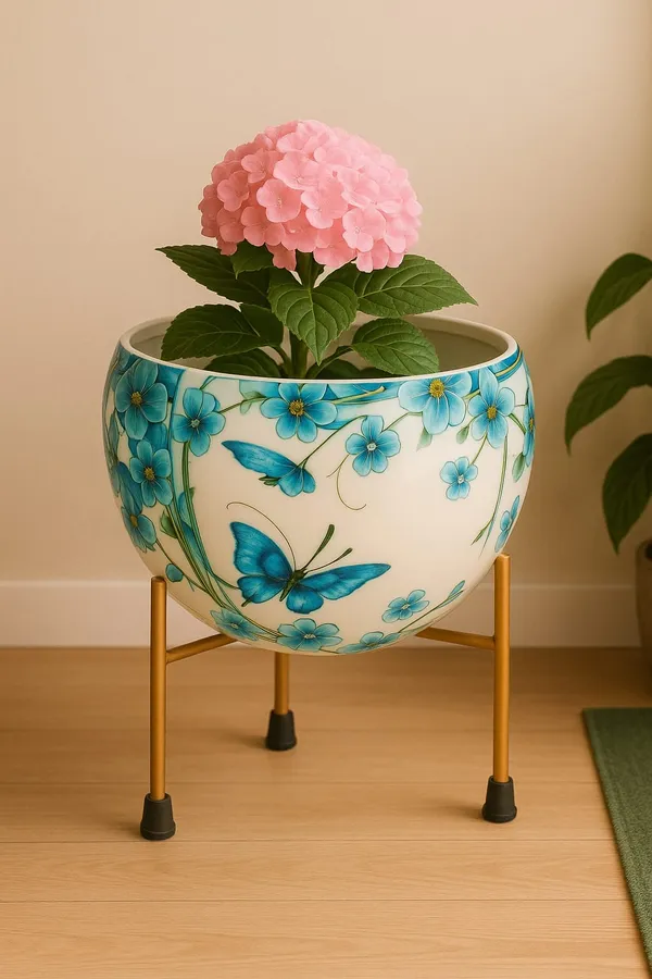 Porcelain_Decorative_Blue_Floral_Butterfly_Print_Planter_With_Stand