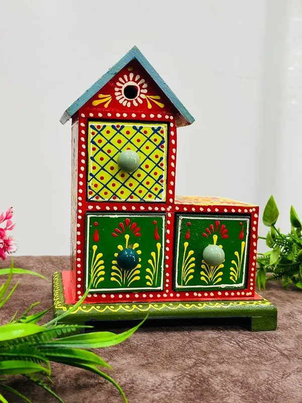 Wooden_Folk_Art_Geometric_Floral_Three_Drawer_Storage_Organizer