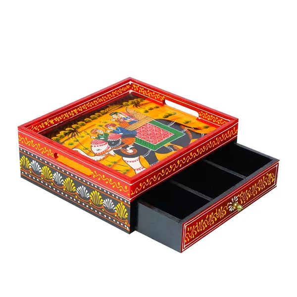 Wood_Traditional_Hand-Painted_Ethnic_Serving_Tray_With_Drawer