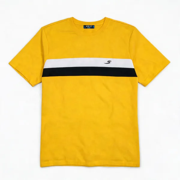Yellow_Cotton_Regular_Fit_Colour_Block_T-Shirt_For_Men