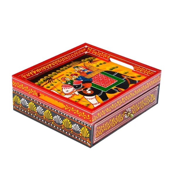 Wood_Traditional_Hand-Painted_Ethnic_Serving_Tray_With_Drawer