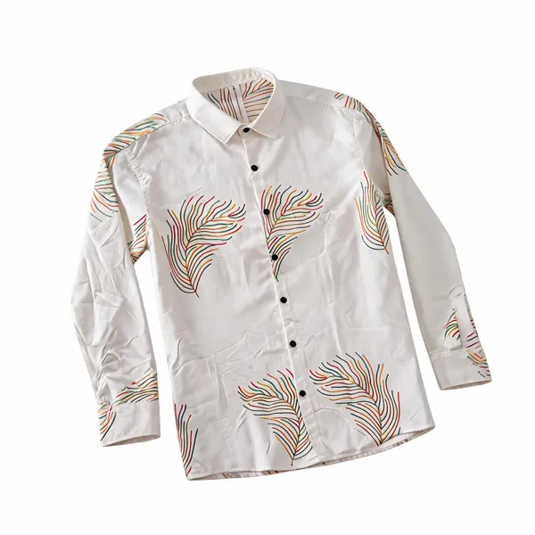 White_Cotton_Regular_Fit_Feather_Print_Shirt_For_Men