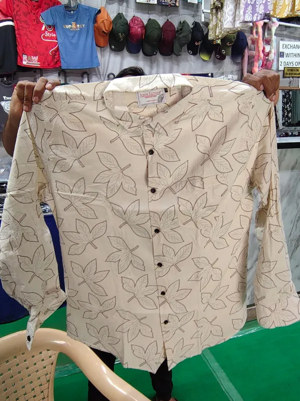 Cream_Cotton_Relaxed_Fit_Leaf_Print_Shirt_For_Men