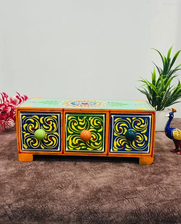Wooden_Folk_Art_Swirl_Pattern_Three_Drawer_Chest