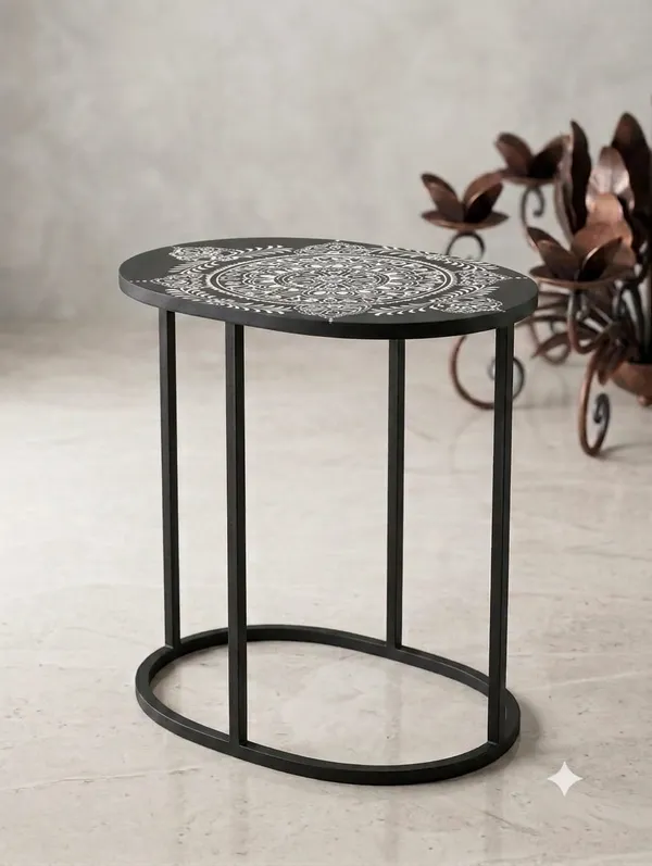 Metal_Contemporary_Ornamental_Print_Oval_Side_Table