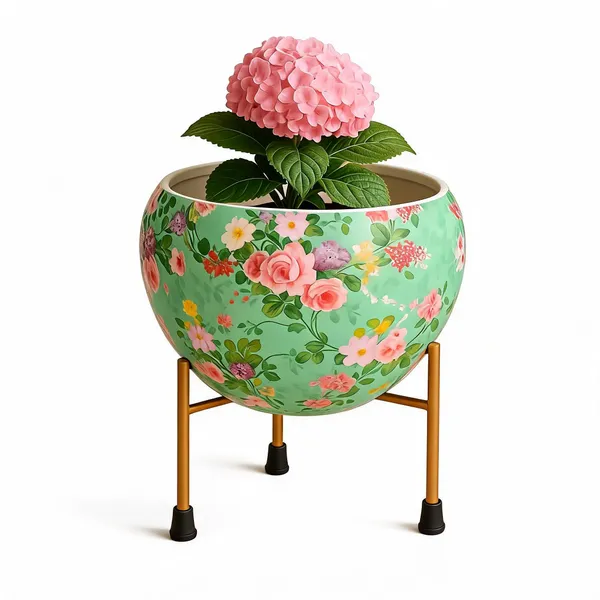 Porcelain_Decorative_Multicolour_Floral_Print_Elevated_Planter_Pot