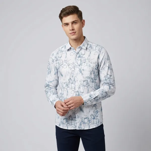 White_Cotton_Regular_Fit_Floral_Print_Casual_Shirt_For_Men