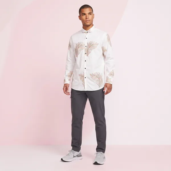 White_Cotton_Regular_Fit_Mandarin_Collar_Printed_Shirt_For_Men